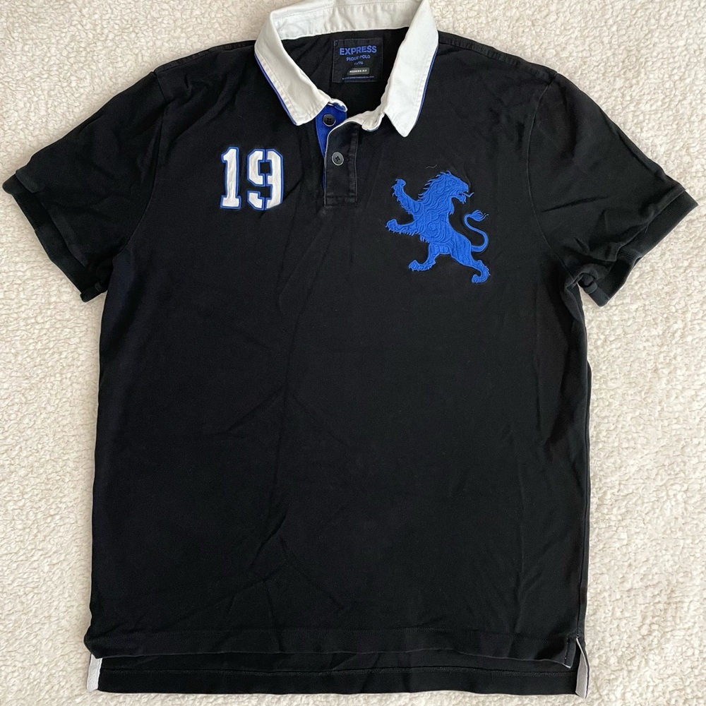 EXPRESS MEN’S Black/Blue Pique Polo. Size XL Modern Fit